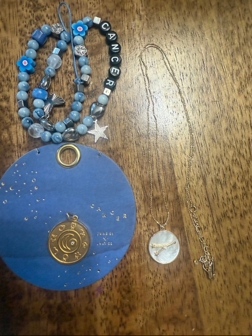 Anthropologie MOf Pearl pendant, cancer pendant and beaded “cancer” necklace nwt